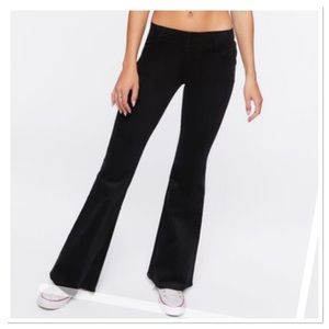 Corduroy pull-on flare pants - black velvet